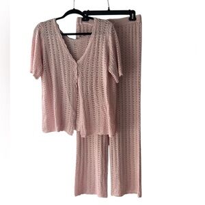 Ladies Pink Knit Lounge Pants Set Size XL EUC Sleep Beach Casual Comfy